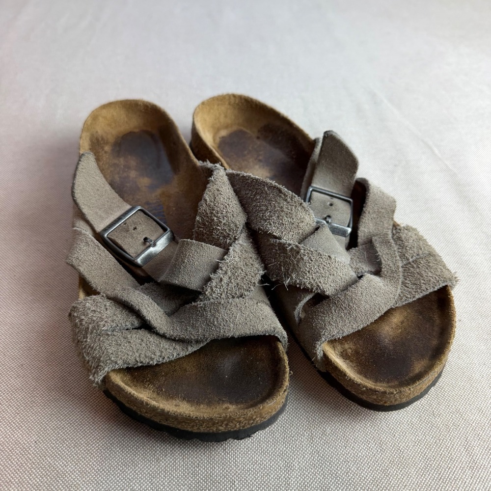 Birkenstock Lugano Suede Sandals Grey Slide Narrow Fit Size EU 36 US 5.5